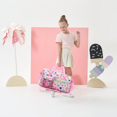 Дитяча спортивна сумка HTGROCE з відділенням для взуття, біла з серцем