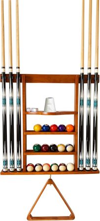 Підставка для бильярдної кулі та кия на стіну, 6 відділень, з масиву дуба, для аксесуарів до більярдного столу