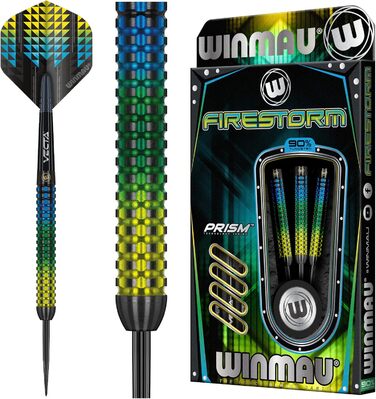 Дротики для дартсу WINMAU Firestorm, професійні, вольфрамові, 23 г, з оперенням і стержнями, стілтіп
