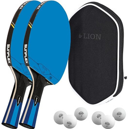 Sunflex Color COMP B45 професійна ракетка для настільного тенісу, ITTF сертифікат, синя накладка, конкавна ручка, комплект: гаманець, м'ячі, додаткова ракетка