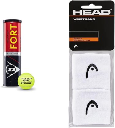 Тенісні м'ячі Dunlop Fort Tournament для ґрунтових, твердих та трав'яних кортів, 4 шт у банці + напульсник