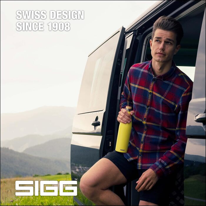 Термос-пляшка SIGG Meridian Ultra Lemon 0,5 л, подвійна стінка, нержавіюча сталь, бамбукова кришка, ізольована, BPA та пластику не містить, герметична, для води та напоїв