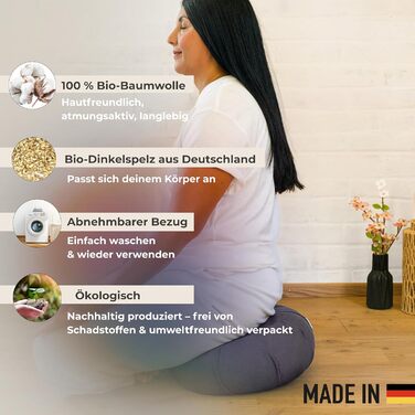 Зразок для медитації Zafu | Йога подушка з еко-дзержинського наповнювача | Подушка для медитації напі月 | Зроблено в Німеччині | Зручна подушка для медитації | Наволочка з 100% органічної бавовни (Антрацит)