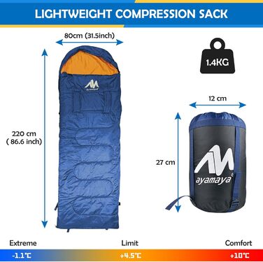 Спальний мішок Outdoor Deckenschlafsack Koppelbar, 5-15°C, 220x80 см для дорослих. Підходить для кемпінгу, трекінгу, риболовлі, подорожей. Водонепроникний, 3-сезонний, з можливістю з'єднання. Ліва блискавка.