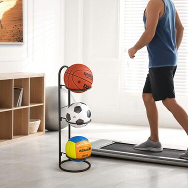Стійка для м'ячів AGTEK: Органайзер для гаража, 3 кошики для баскетбольних, футбольних та волейбольних м'ячів, чорний
