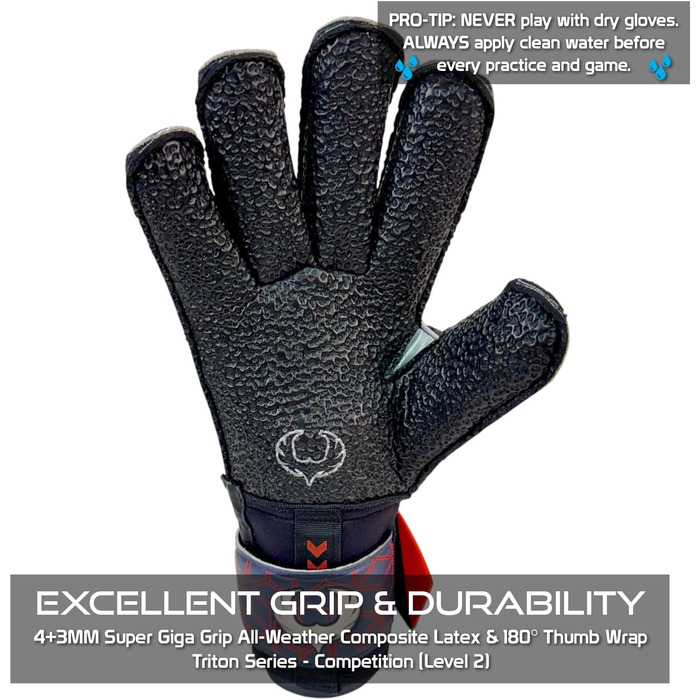 Воротарські рукавички Renegade GK Triton Microbe-Guard (розміри 5-11, 3 моделі, рівень 2) Pro-Tek, Super Grip 3.5+3мм, для твердого покриття, дорослі/підлітки/діти, Octane Roll Cut 7