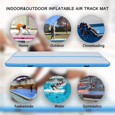 Гімнастичний мат Air Track для тумблінгу та йоги з електричним насосом, протиковзкий та водонепроникний, 400x100x10 см (Синій)