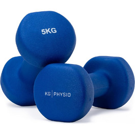 KG Physio набір гантелей з неопрена 2 x 5 кг з постером вправ, гантелі з чавуну для фітнесу, нековзкі, для жінок і чоловіків