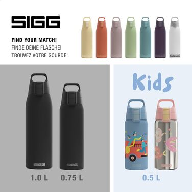 Термос SIGG Shield Therm One 1 л, чорний, для газованих напоїв, ізольована пляшка з нержавіючої сталі, не протікає, підходить для посудомийки, BPA-free, 90% перероблений метал