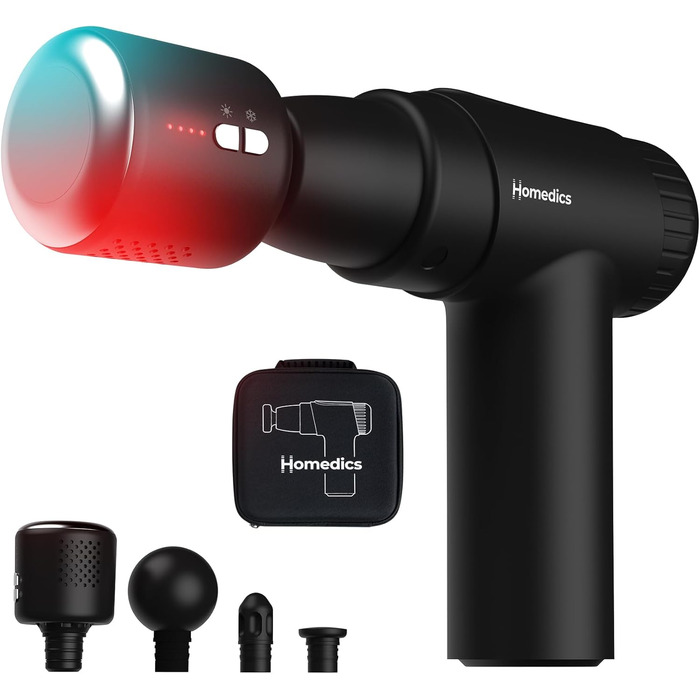 Масажер Homedics NOVO+ з підігрівом та охолодженням – електричний масажер з регулюванням температури, 4 насадки, 6 інтенсивностей, USB-зарядка, кейс