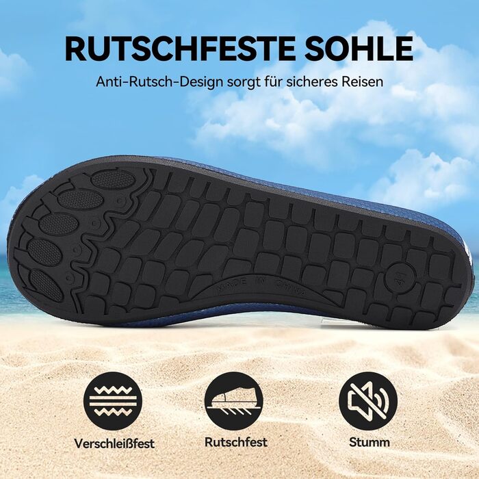 Чоловічі та жіночі водяні черевики для плавання та відпочинку на пляжі. Швидка сушка, антиковзаюча підошва, унісекс (46 EU, блакитний)