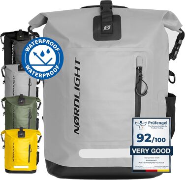 Водонепроникний рюкзак Nordlight Roll Top 25L Hybrid 25' з відділенням для 15-дюймового ноутбука, зовнішніми та внутрішніми кишенями, та комфортною системою перенесення. Антрацитовий сірий колір.