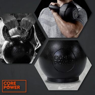 Гиря з чавуну Core-Power 12 кг, преміум-якість, для тренажерного залу, фітнесу та кросфіту, гумова підставка для захисту підлоги