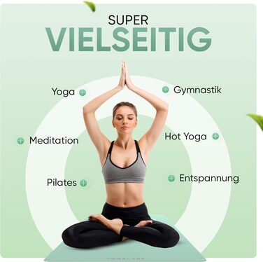 YOGALABS® Преміум йога-мат STUDIO 185x68x0,4 см, екстра великий, антиковзкий, з ременем, ECO PU та натуральний каучук, для гімнастики та пілатесу, екологічний, без шкідливих речовин, Agave