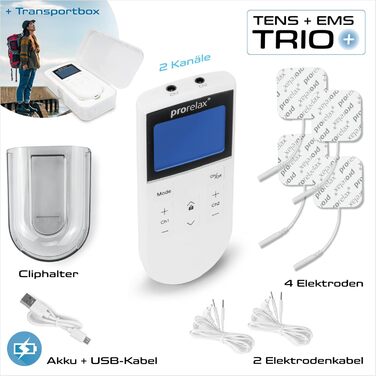 Prorelax Trio+ - електростимулятор для терапії та фітнесу (TENS, EMS) | 50 програм, 16 рівнів інтенсивності