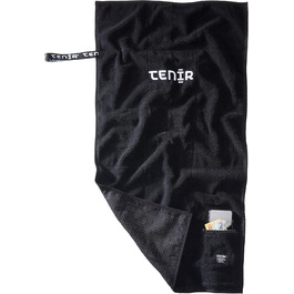 Рушник для фітнесу Tenir® з силіконовими точками, нековзкий, 100% бавовна, для спортзалу, бодібілдингу, з кишенею на блискавці, 100 x 50 см, чорний
