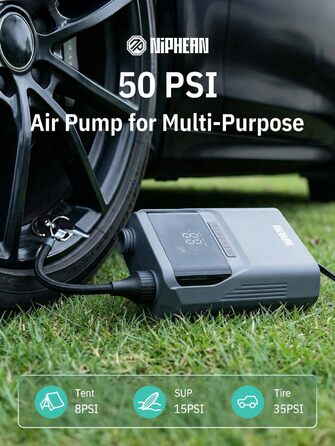 Електричний насос Niphean для SUP-дощок та автомобільних шин, 50 PSI, з подовженим кабелем зарядки 300 см та сумкою для зберігання