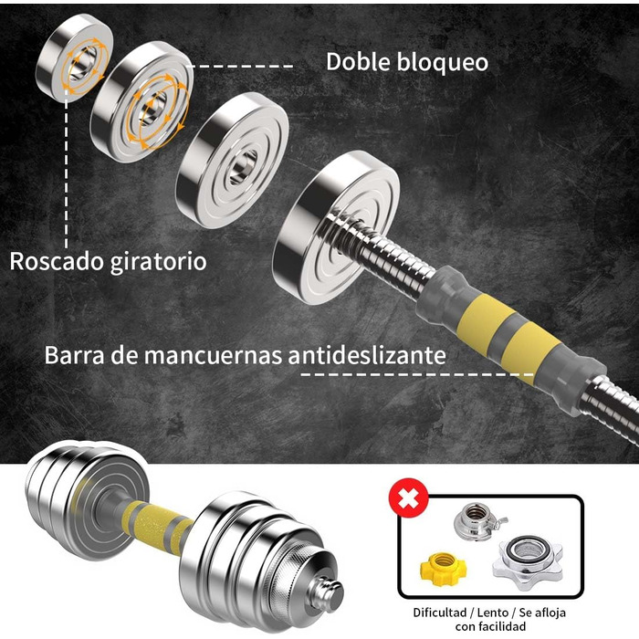 Регульований набір гантелей PHOEROS 20/30/40 KG: 3-в-1 (гантелі, штанга, гиря), сталеві гантелі для фітнесу вдома, для жінок та чоловіків, 20 KG