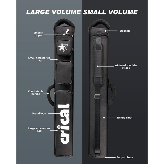 Кейс для більярду CRICAL, 2 x 2 жорсткі чохли для снукеру, з штучної шкіри/оксфордського канвасу (чорний)