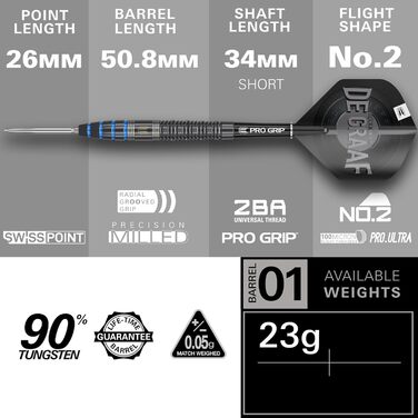 Дротики для дартсу Target Jeffrey de Graaf Generation 1, 23 г, 90% вольфрам, стальні накінечники, Swiss Point, чорні, ігрова серія
