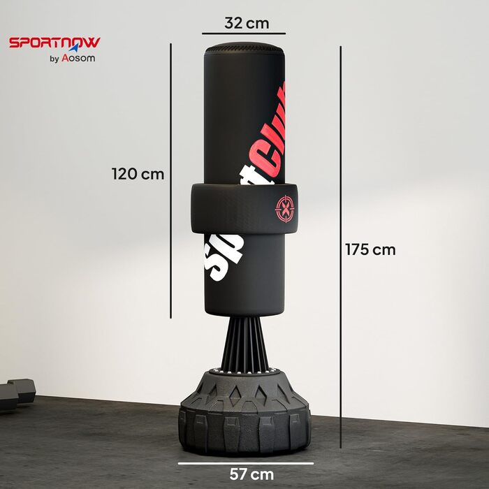 Груша боксерська стояча SPORTNOW 65-175 см з присоскою, бинти боксерські, обладнання для боксу та кікбоксингу, пластик, чорний