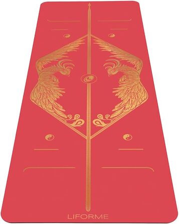 Liforme Zodiac еко-йога-мат світового класу з унікальною системою вирівнювання, біорозкладний, нековзний, Phoenix Red