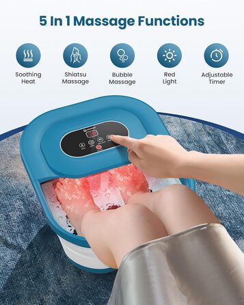 Зручне ванночка для ніг Comfier з масажем, підігрівом та функцією бульбашок | Складаний масажер для ніг | Вібрація, функція бульбашок, таймер, пемза для педикюру, 35°C-48°C, 8 Shiatsu роліків (Чорний, Синій)