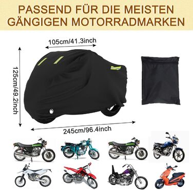 Водонепроникна накривка для мотоцикла Motorrad - 245x105x125 см, XXL, захисна накривка, універсальна, захист від дощу з отвором для замка
