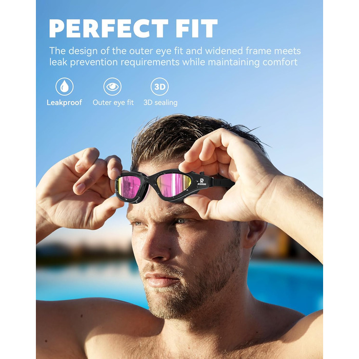 Окуляри для плавання Schwimmbrille, поляризовані, герметичні, чорно-рожеві. Для жінок та чоловіків, підлітків. Антифог, UV-захист, широкий огляд