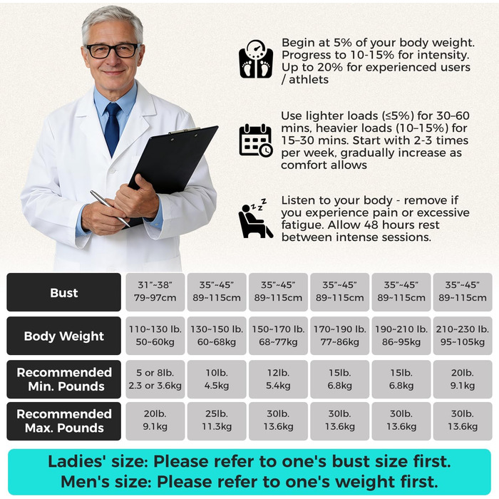 Вага для тренувань BAGAIL, регульований обхват грудей, практична кишеня, наповнена піском, ідеальна для фітнесу, йоги та аеробіки, чорна, 4.5 кг