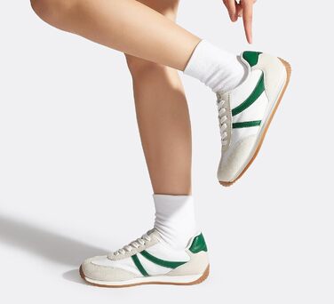 Жіночі ретро-кросівки LUCKY STEP - біло-зелені, 41 EU. Зручні повсякденні кросівки з протиковзкою підошвою та дихаючою підкладкою для міста