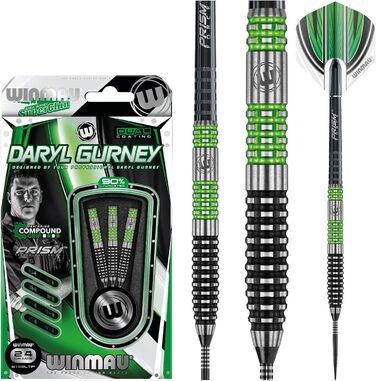 Дротики WINMAU Daryl Gurney 24 г, професійні, вольфрамові, стальні, набір з оперенням і хвостовиками