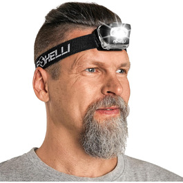 Foxelli LED налобний ліхтар - для дорослих та дітей, біг, кемпінг, походи, ліхтар з білим та червоним світлом, легкий водонепроникний, зручний наголовний світильник, 3 AAA батарейки в комплекті (Чорний)