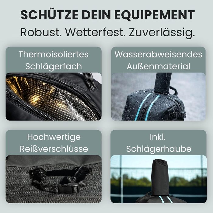Рюкзак для тенісу Otaro з відділенням для взуття, ноутбука та термо-відділенням для ракеток, 42л, Чоловічий/Жіночий, з кишенями для води та м'ячів, з дощовиком та мішком для брудної білизни - Чорно-Синій