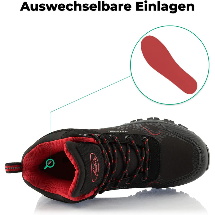 Черевики для туризму жіночі та чоловічі, зимові, водовідштовхувальні, чорно-червоні (36 EU)