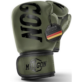 MADGON Преміум боксерські рукавички з найкращого матеріалу для довготривалої експлуатації, чоловічі та жіночі рукавички для кікбоксингу, MMA, спарингу, муай-тай та боксу 10 12 14 16 oz з мішком Olive / Чорний 10 oz