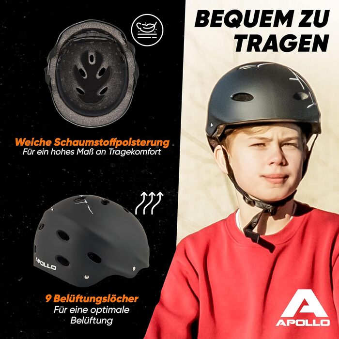 Шолом для скейтборду, самоката та BMX Apollo, регульований, для дітей та дорослих, різні розміри та кольори