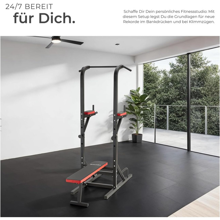 Багатофункціональна силова станція Tectake Home Gym: турнік, бруси, тренажер для біцепса та трицепса з фітнес-лавою