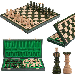 Шаховий набір з витонченим інтарсією з вишневого дерева Pearl XL | Master of Chess | Шаховий набір 42 см | Класичний шахи для дітей та дорослих - шахівниця з фігурами (Зелений XL)