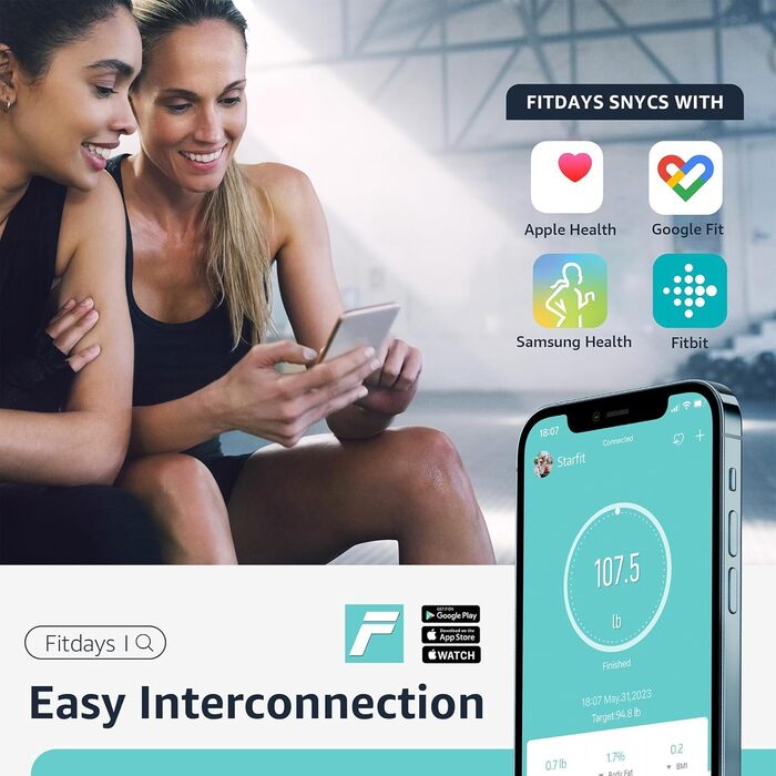 Ваги для тіла Posture з вимірюванням жиру, цифрові, 13 показників, шкала ваги з моніторингом BMI, синхронізація з додатками, до 180 кг