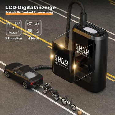 Портативний електричний насос ZORUMAN 6000mAh, 150PSI з цифровим дисплеєм та ліхтариком для авто, мотоциклів, велосипедів і м'ячів