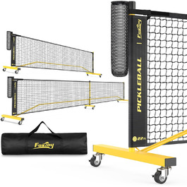 М'яка сітка для піклболу на колесах 2-в-1 з збирачем м'ячів, розмір 6,6 м та 3,9 м, сумка, сталевий каркас, червона, для гри в приміщенні та на вулиці