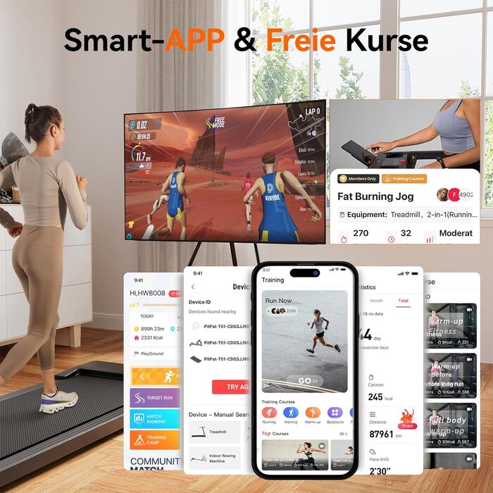 Walking Pad Raceable: Міні-біговий доріжки для дому з керуванням через APP, максимальне навантаження 136/159 кг, чорний, 80 см