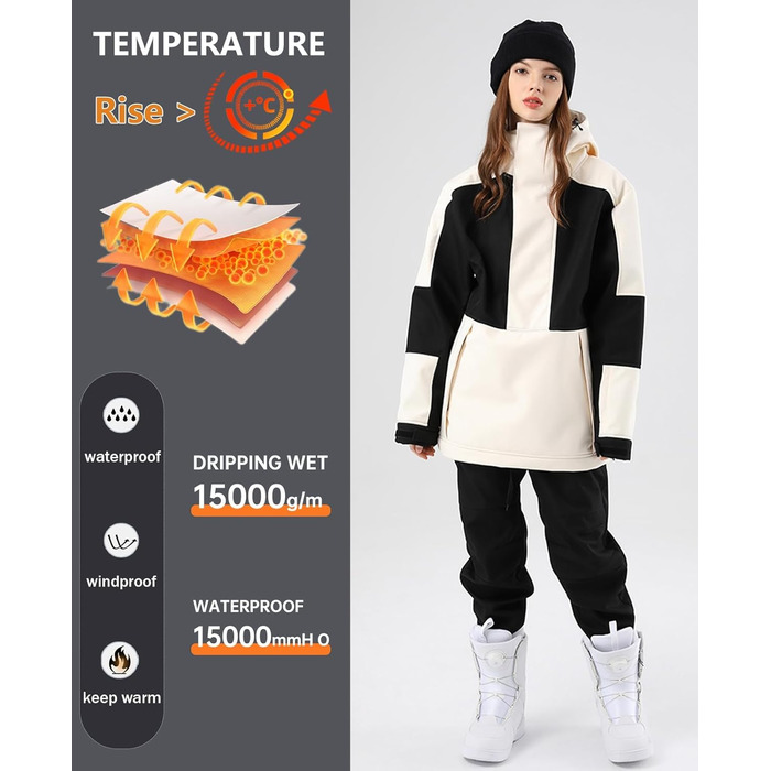 Комбінезон для сноуборду та лижного спорту HOUZONIY: теплий, водонепроникний, з капюшоном, для чоловіків та жінок
