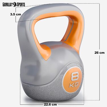Kettlebell GORILLA SPORTS пластиковий 2–20 кг, набір 30 кг (8+10+12 кг), гиря для фітнесу та тренувань, окремо або в комплекті, з підставкою/без, для дому та спортзалу