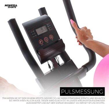 Велотренажер Miweba Sports MS300 для дому, 13 кг маховик, до 100 кг, амортизатор, тримач для планшета, транспортні ролики, регулювання, ергометр, спін-байк чорний
