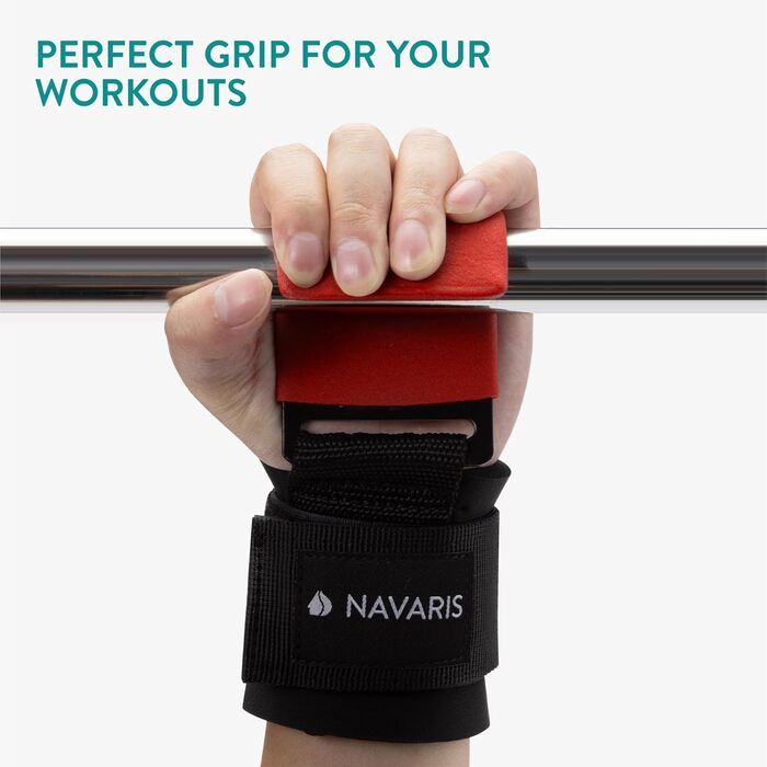 Набори для тренувань Navaris з гачками для силових тренувань - Захист суглобів, набори для фітнесу, бодібілдингу - Професійні ремені для важкої атлетики з металевими гачками (червоний)