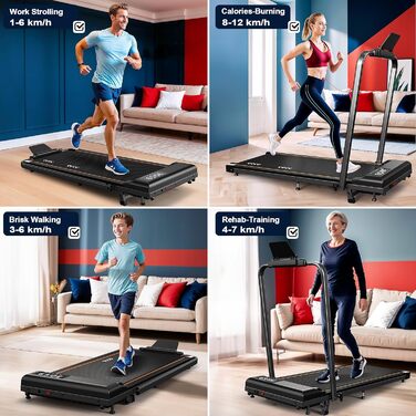 Бігова доріжка VOWVIT для дому, складаний: кут нахилу 7%, потужність 2.5 PS, максимальне навантаження 120 кг, швидкість 1-12 км/год