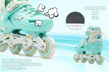Регульовані роликові ковзани з підсвічуванням коліс - дитячі та дорослі ролики (L (5-7 UK), м'ятний колір)