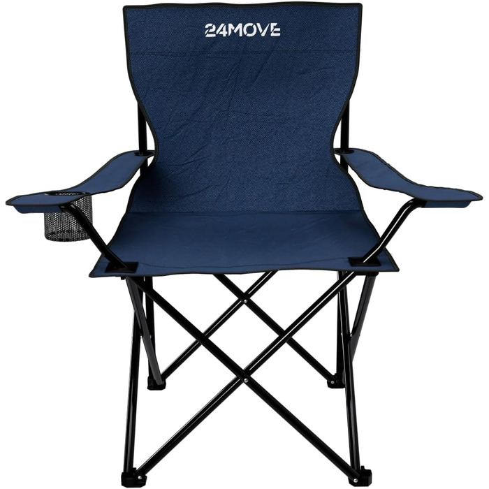 Складний стілець 24MOVE® для відпочинку: синій кемпінговий стілець для риболовлі з підстаканником, для саду та відпочинку на природі, поліестер